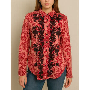 Sundance Embroidered Beaded Floral Button Up Shirt Long Sleeve Cotton XL Top